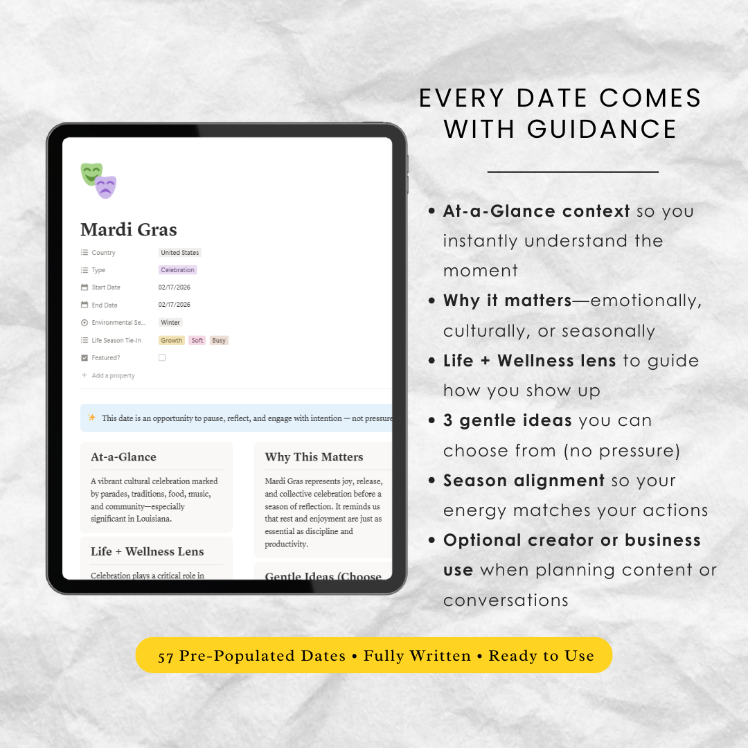 Life + Wellness Awareness Calendar (Notion Template)