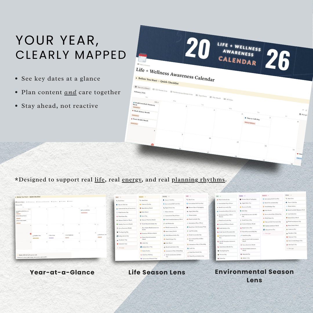 Life + Wellness Awareness Calendar (Notion Template)
