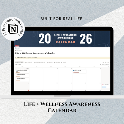 Life + Wellness Awareness Calendar (Notion Template)